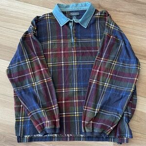 Vintage Plaid Shirt with Denim Collar